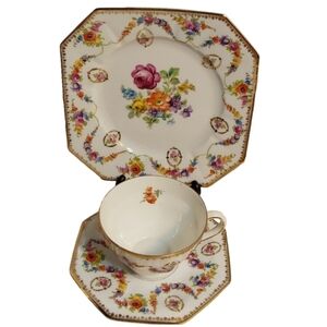 BAVARIA SHUMANN ARZBEG DRESDEN GARLAND 3‎ PIECES TEA SET COLLECTORS # 68